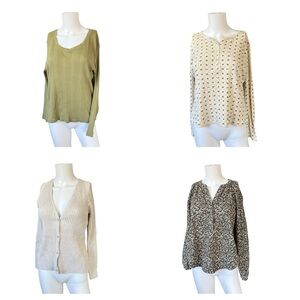 Four Piece Fall Cotton Top Bundle Cottagecore Ribbed Knit Womens Medium-Large